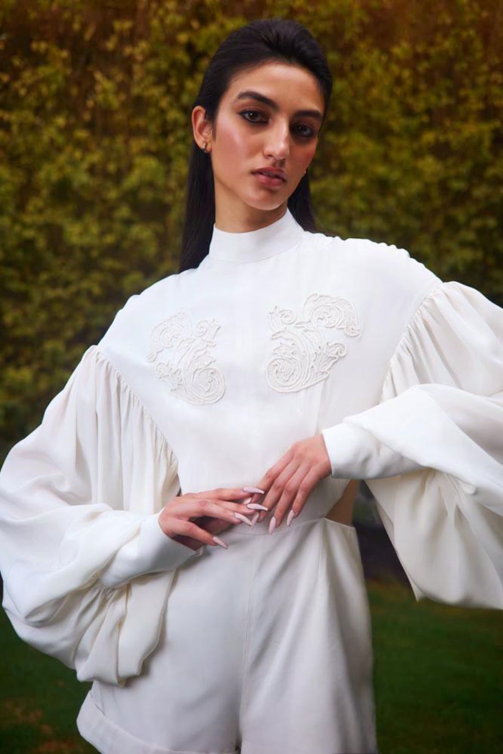 Hand Embroidered Silk Crêpe Playsuit