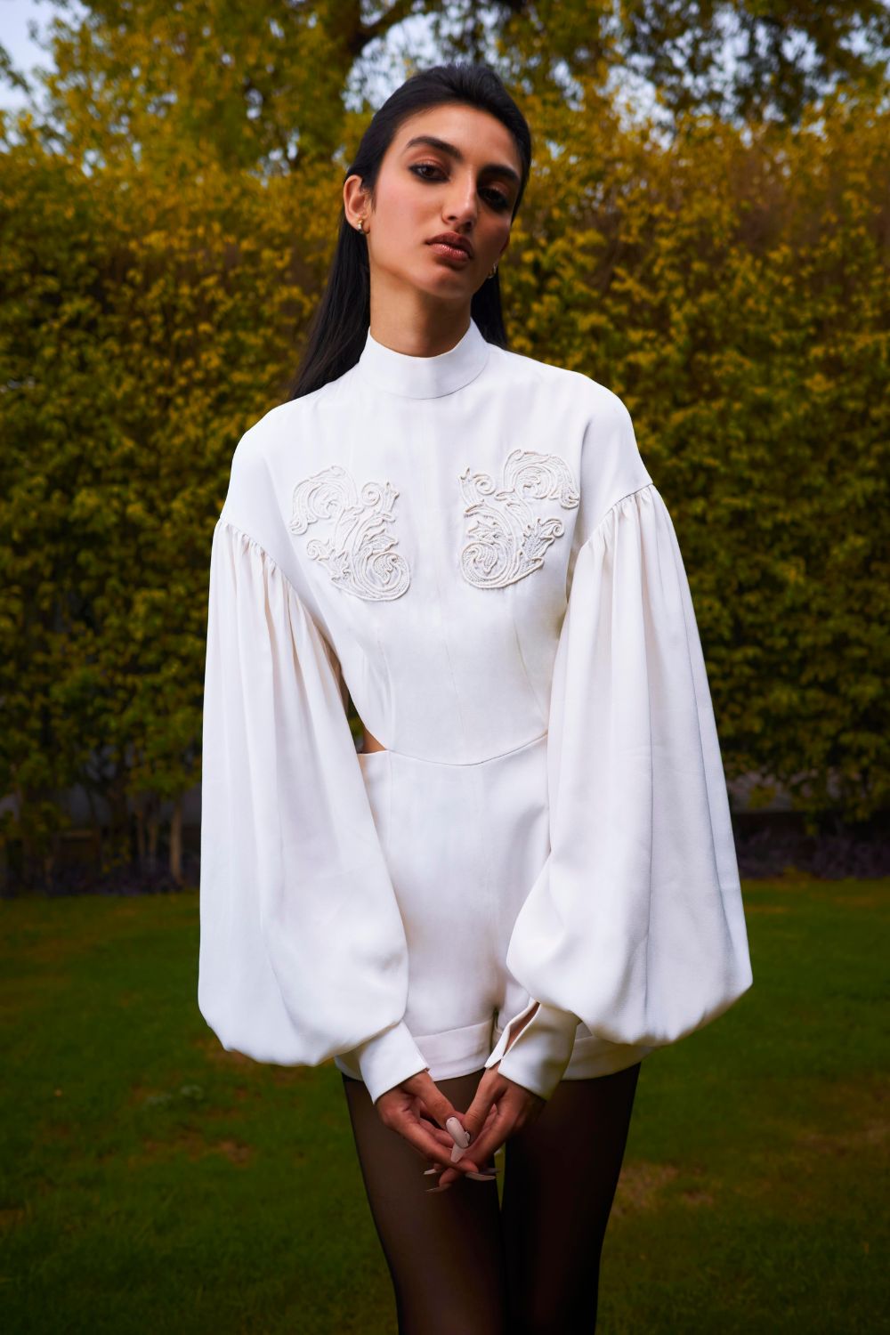 Hand Embroidered Silk Crêpe Playsuit