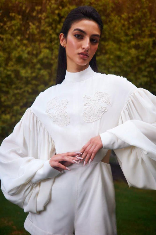 Hand Embroidered Silk Crêpe Playsuit