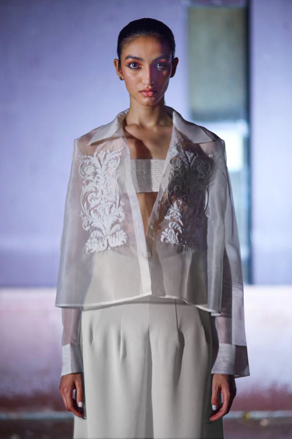 Hand Embroidered Silk Organza Shirt