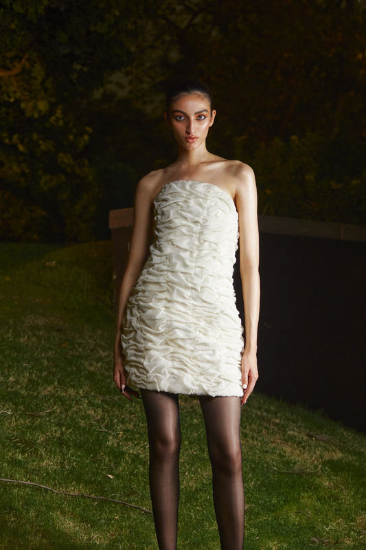 Hand Ruched Ivory Pearl Dress