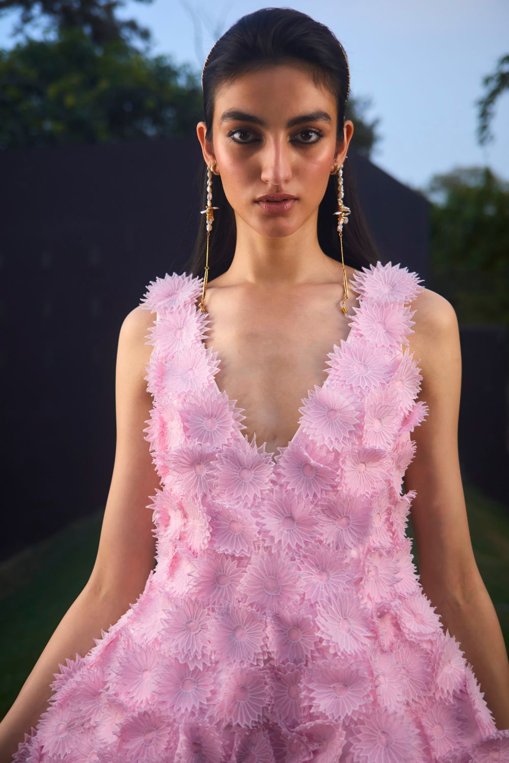 3D Hand Embroidered Flower Satin Dress